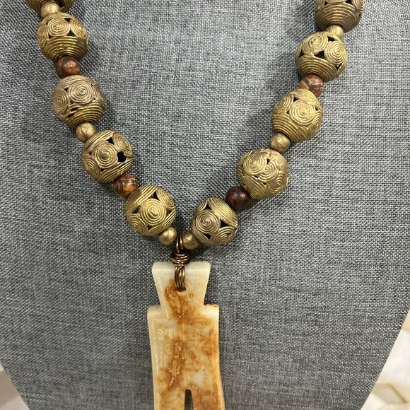 Statement Necklace Chunky Tribal Africa Cameroon Hand-carved Swirl Brass… - Picture 5 of 7